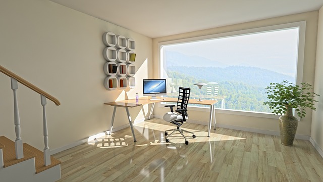 empty home office with a scenic view