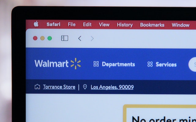 closeup of browser window open to walmart.com